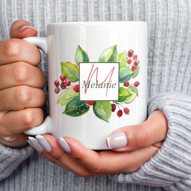 Modern Botanical watercolor Monogram Holidays Coffee Mug (Creator Uploaded)