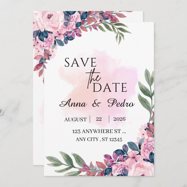 Modern Botanical Wedding Announcement Template (Front/Back)