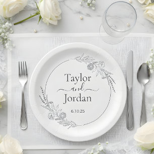 Modern Botanical Wedding Custom   Minimalist Paper Plate