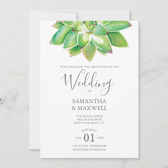 Modern Botanical Wedding Invitation Succulent (Front)