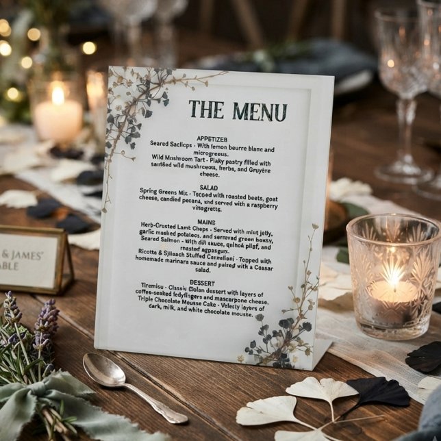 Modern Botanical Wedding Menu ,Wedding Menu  Pedestal Sign (Creator Uploaded)
