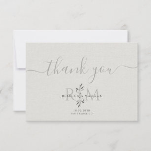 Modern Botanical Wedding Monogram  Thank You Card