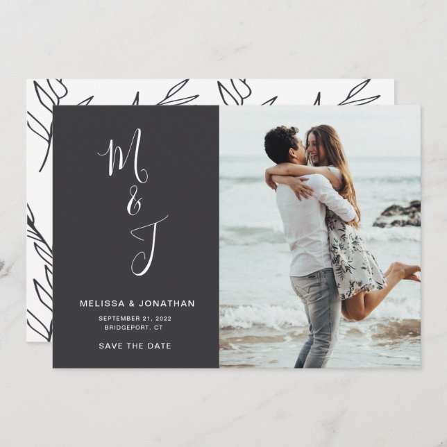 Modern  Botanical Wedding Photo Save The Date (Front/Back)