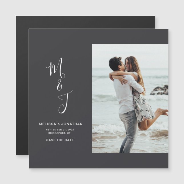 Modern  Botanical Wedding Photo Save The Date Magnetic Invitation (Front/Back)