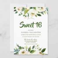 Modern Botanical White Floral Spring Sweet 16