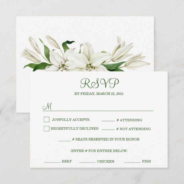Modern Botanical | White Lily Wedding RSVP Card (Front/Back)