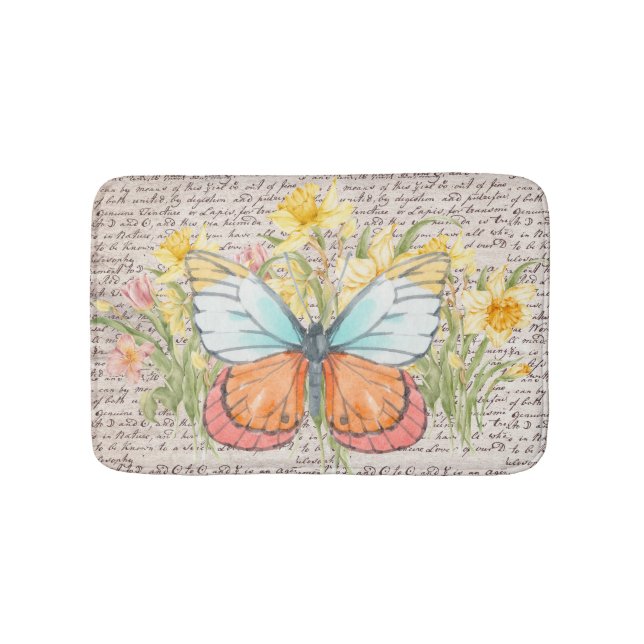 Modern botanical with letter and kraft paper Chic Bath Mat (Front)