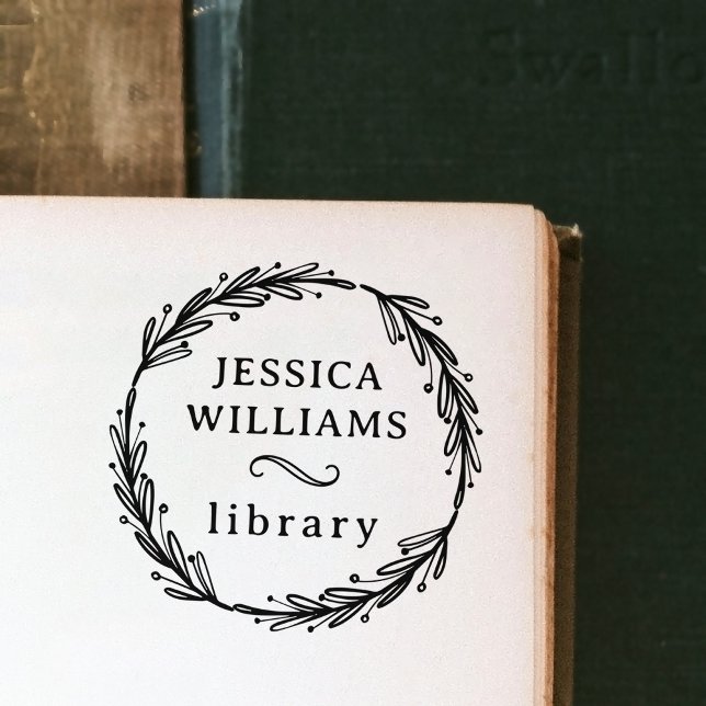 Modern Botanical Wreath Personal Library Bookplate Self-inking Stamp (Creator Uploaded)