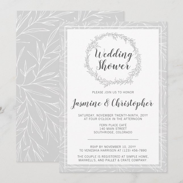 Modern Botanical Wreath Wedding Shower Invitation (Front/Back)