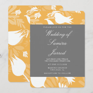Modern Botanical Yellow Grey Floral Tulip Wedding Invitation