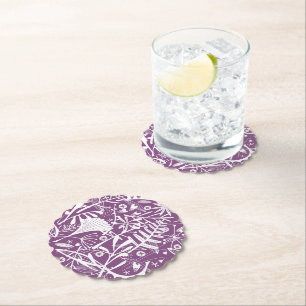 Modern Botatanical Floral Purple Paper Coaster