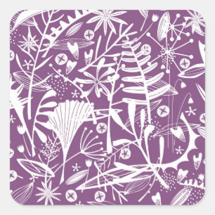 Modern Botatanical Floral Purple Square Sticker