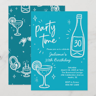 Modern Bottle & Cocktail 30th Birthday Invitation