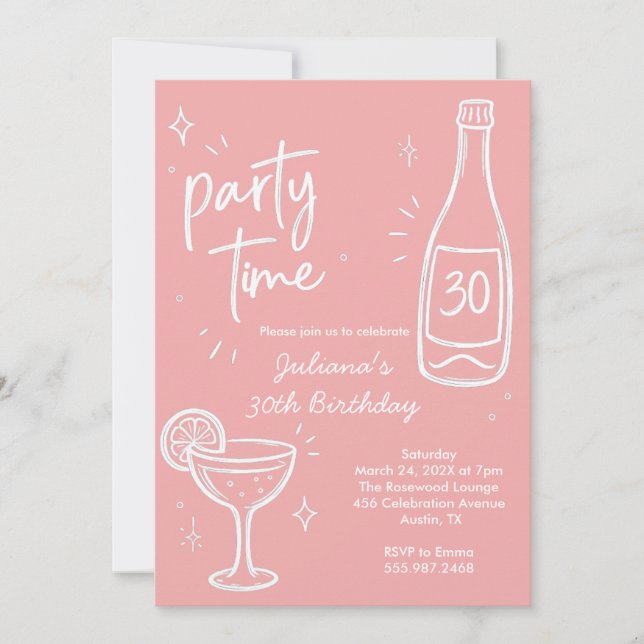 Modern Bottle & Cocktail 30th Birthday Invitation (Front)