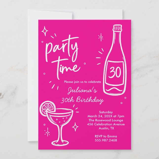 Modern Bottle & Cocktail 30th Birthday Invitation (Front)