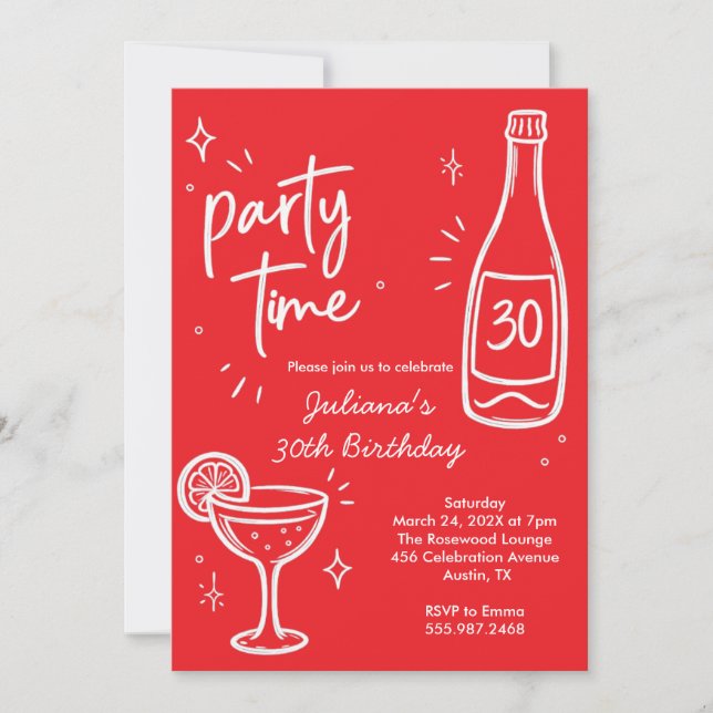 Modern Bottle & Cocktail 30th Birthday Invitation (Front)