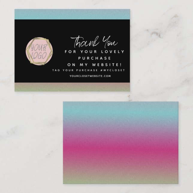 Modern Boutique Beauty Rainbow Thank You Logo Business Card (Front/Back)