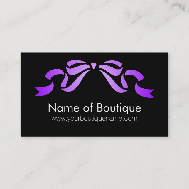 Modern Boutique Purple and Black Girly Ribbon Business Card (Front)