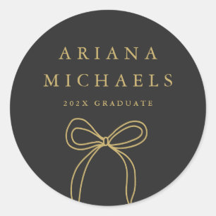 Modern Bow Black and Gold Graduation Classic Round Sticker