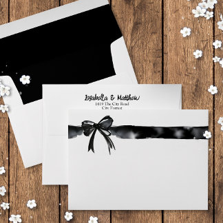 Modern Bow Black and White Watercolor Chic Wedding Envelope