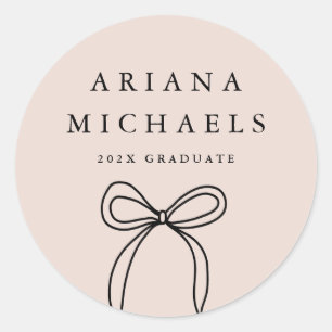 Modern Bow Blush and Black Graduation Classic Round Sticker