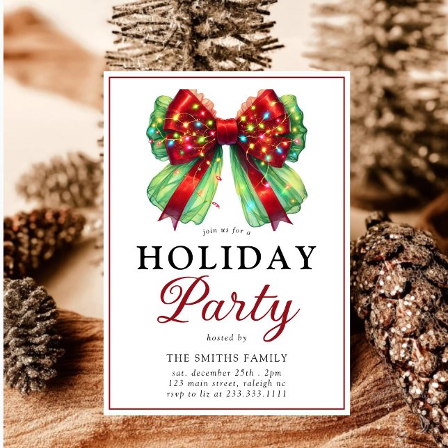 Modern Bow Christmas Lights Holiday Party Invitation (Creator Uploaded)
