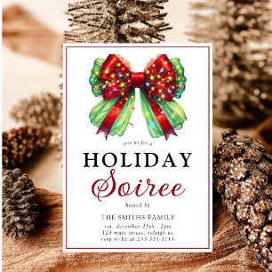 Modern Bow Christmas Lights Holiday Soiree Invitation