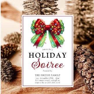 Modern Bow Christmas Lights Holiday Sorie Card