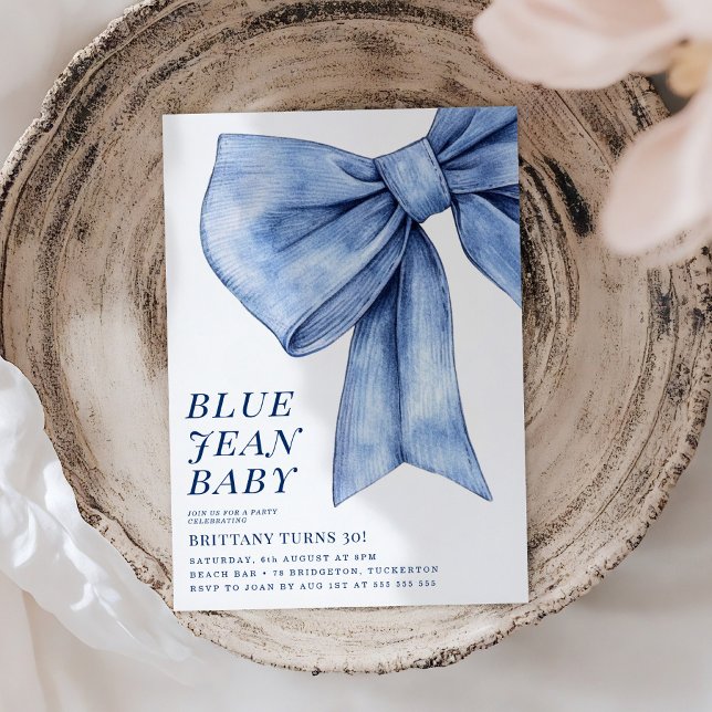 Modern Bow Denim Birthday Party Invitation (Creator Uploaded)