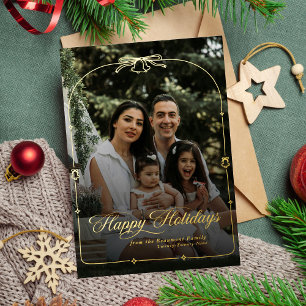 Modern  Bow Happy Holidays Christmas Photo