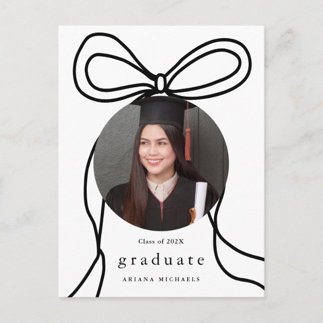 Modern Bow One Photo Graduation Party Invitation (Front)