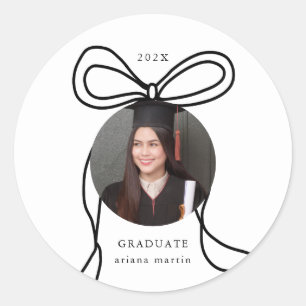 Modern Bow Photo Graduation Classic Round Sticker