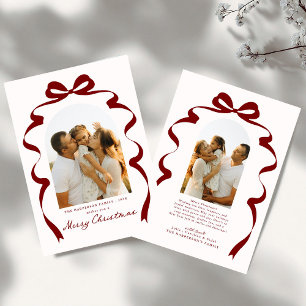 Modern Bow Photo Merry Christmas Arch Holiday Card