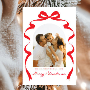 Modern Bow Photo Merry Christmas Arch Holiday Card