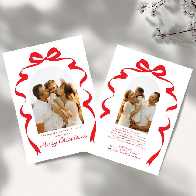 Modern Bow Photo Merry Christmas Arch Holiday Card (Creator Uploaded)