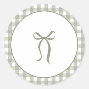 Modern Bow Sage Green Gingham Elegant Baby Shower Classic Round Sticker
