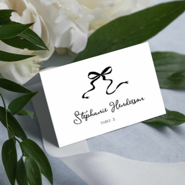 Modern Bow Wedding Folded Place Card (modern bow wedding folded place card, unique bow tent seating card)