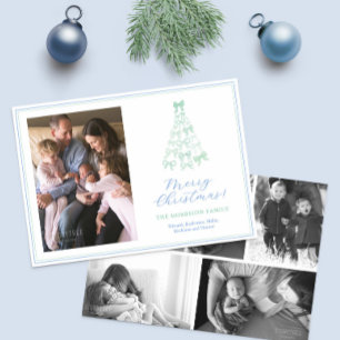 Modern Bows Blue Green Merry Christmas Photo Holiday Card