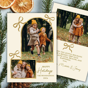Modern Bows Happy Holidays Gold Arch 3 Photo  Holiday Card