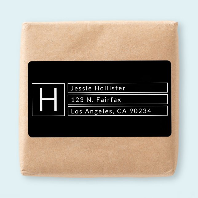 Modern Box Monogram Black & White Return Address (Creator Uploaded)