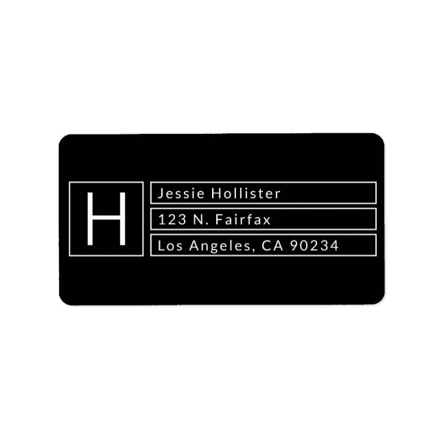 Modern Box Monogram Black & White Return Address Label (Front)