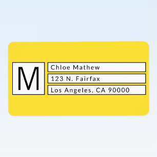 Modern Box Monogram Yellow, b&w Return Address Label