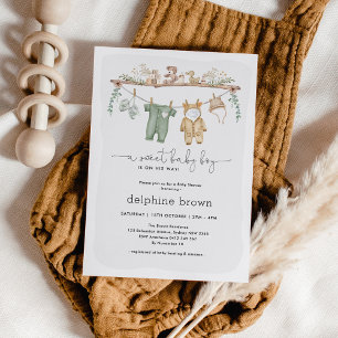 Modern Boy Baby Shower Nursery Clothes Invitation