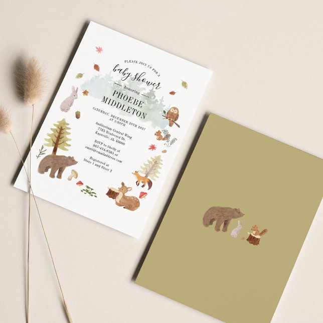 Modern Boy Baby Shower Woodland Animal Invitation (Woodland Animals Rustic Baby Shower Invitation)