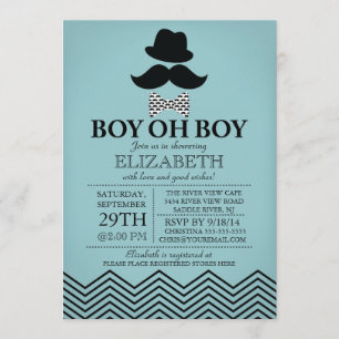 Modern Boy Oh Boy Little Man Moustache Baby Shower Invitation