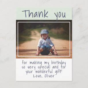 Modern Boy Photo Birthday Thank you Postcard