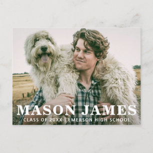 Modern Boy Photo Text Overlay Graduation Announcement Postcard
