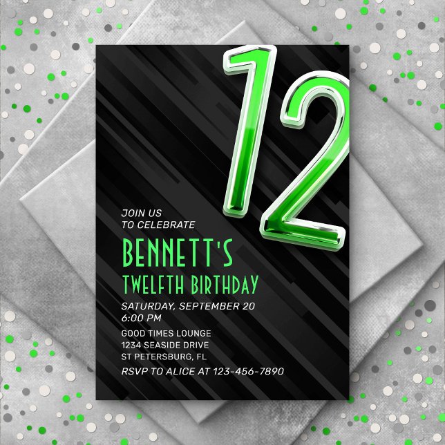 Modern Boys' 12th Birthday Invitation (Creator Uploaded)