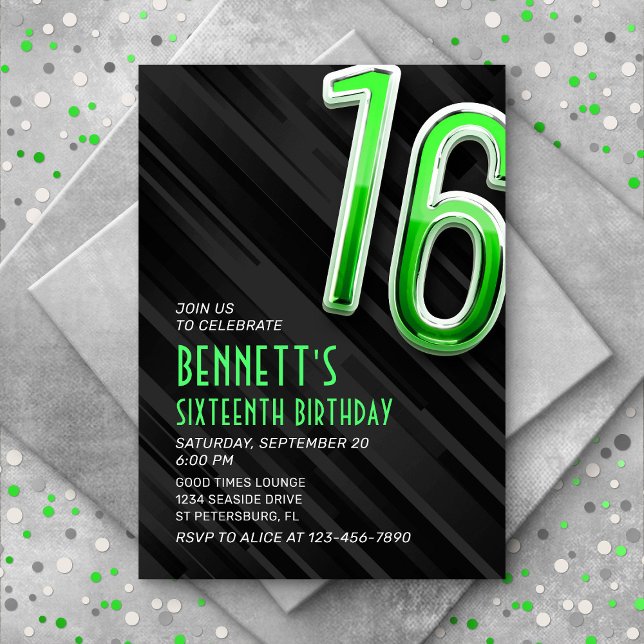 Modern Boys' 16th Birthday Invitation (Creator Uploaded)