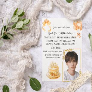 Modern Boy's 18th Birthday Photo Party Invitation 